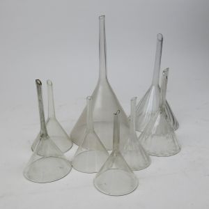 Glass funnels x 8